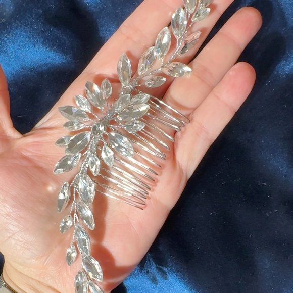 NEW Silver Marquise Cut Crystal Leaf Hair Comb FREE SHIPPING main image 5